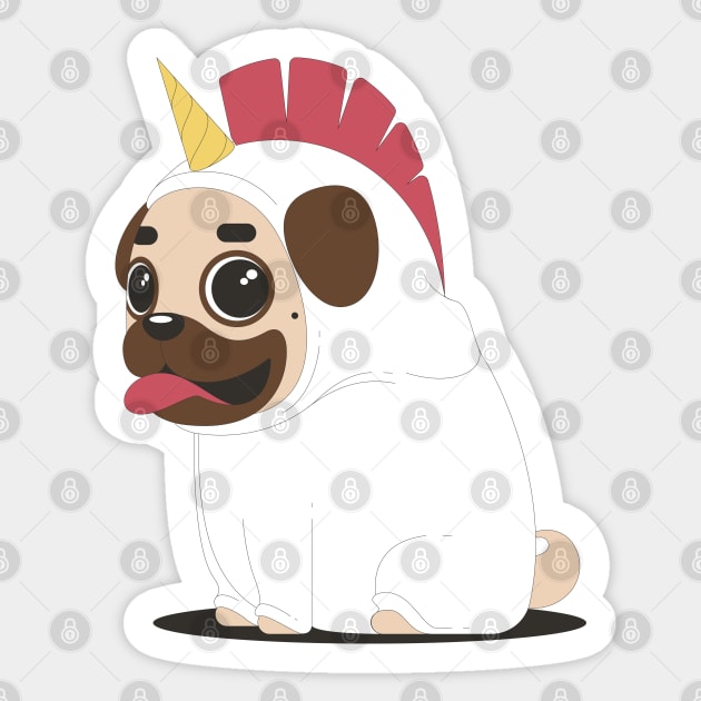 Pug Unicorn Sticker by Mako Design 